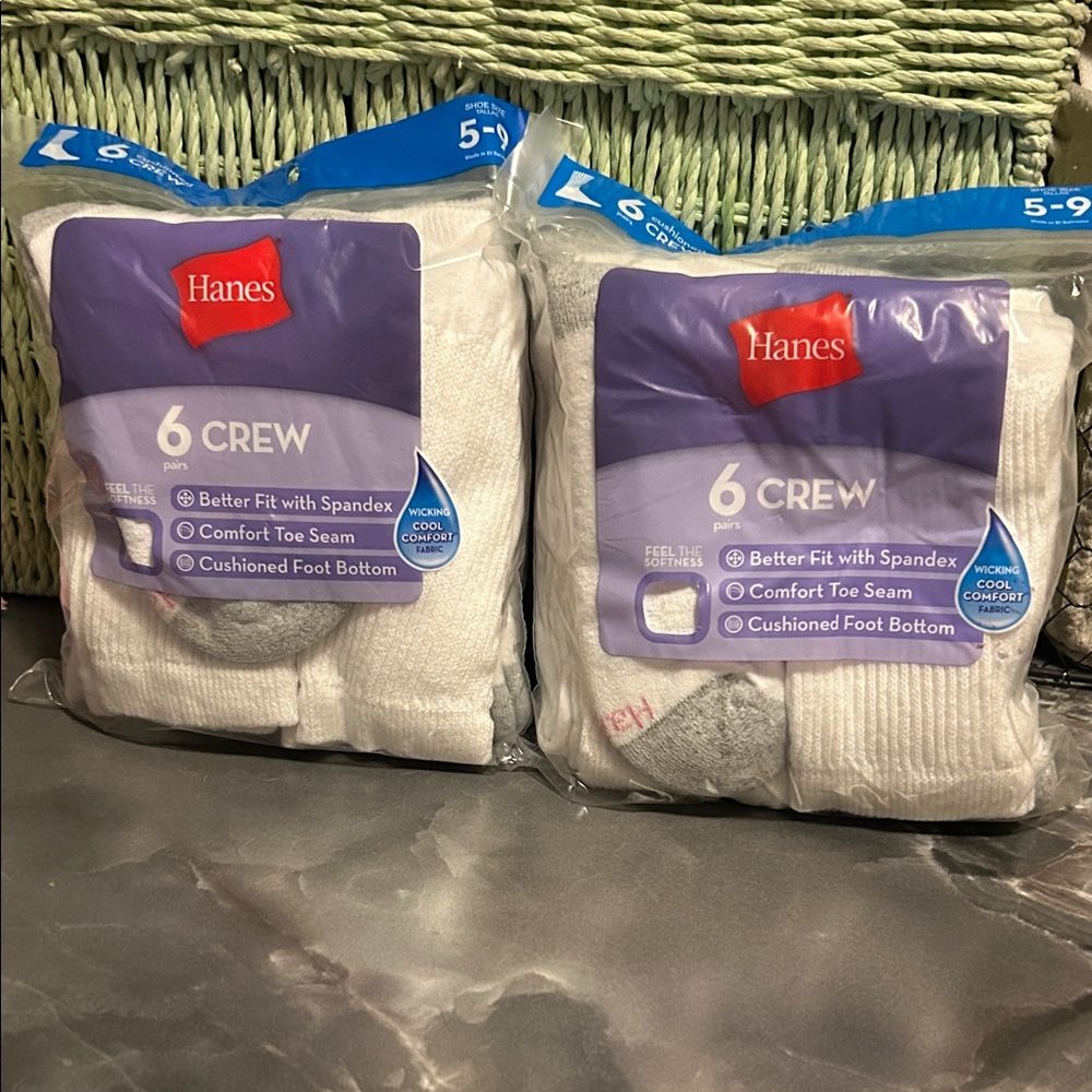 Hanes White Crew Socks 2- 6 Packs (Gray Accents)